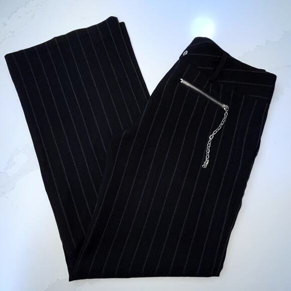 Arden B Black Pinstripe Wide Leg Trouser Pants Gromet Chain Womens 2 Black - Picture 3 of 7